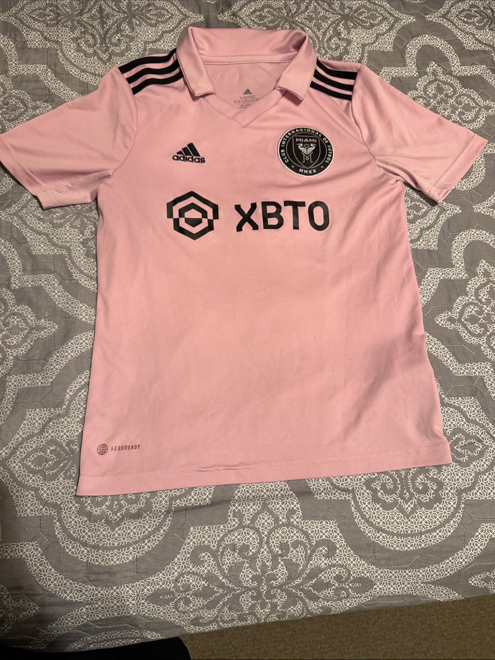 adidas Pink Inter Miami Youth Soccer Jersey with Black Accents